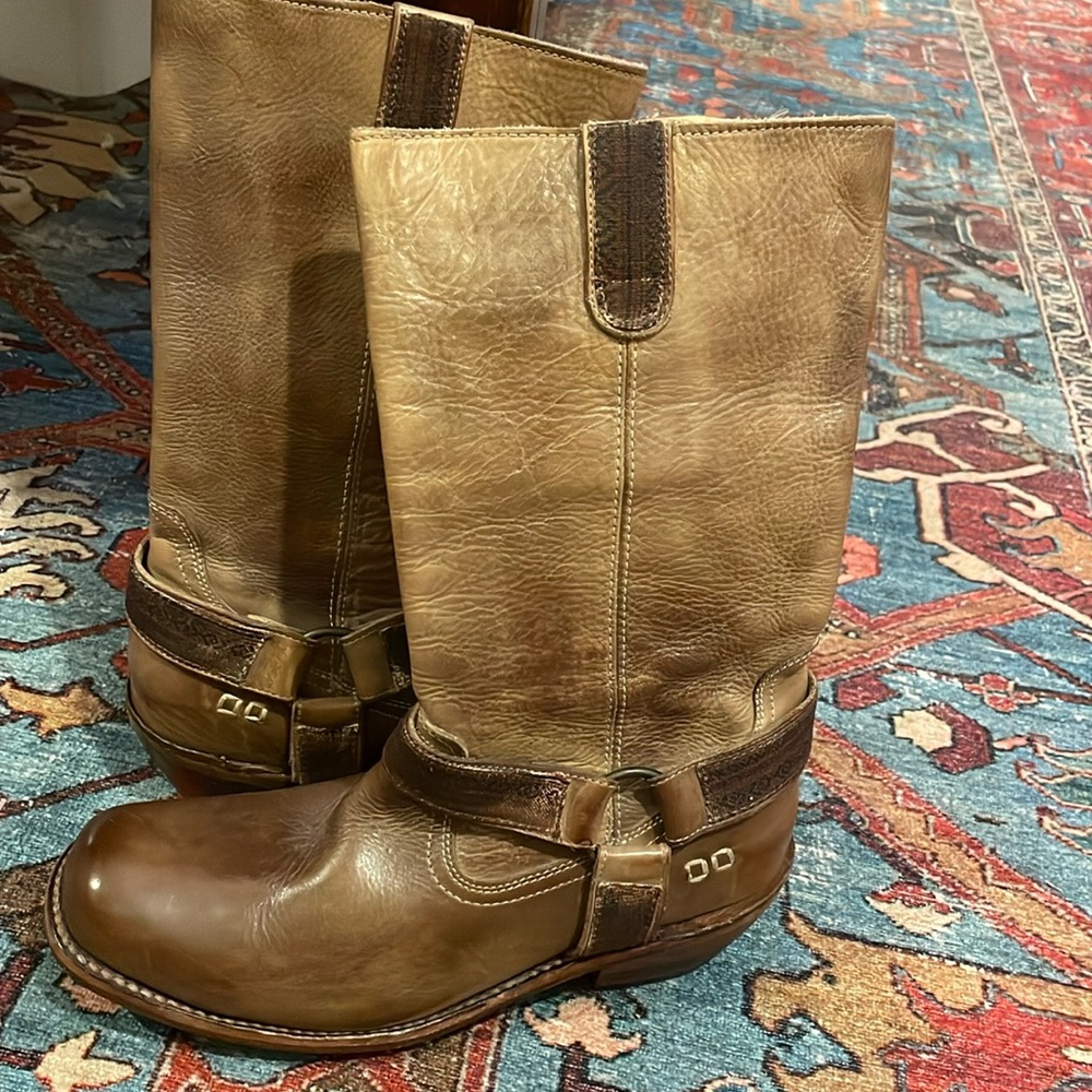 Bed|Stu Cobbler Series Vintage Riding Style Tan Brown Harness Style Boot SZ 9.5